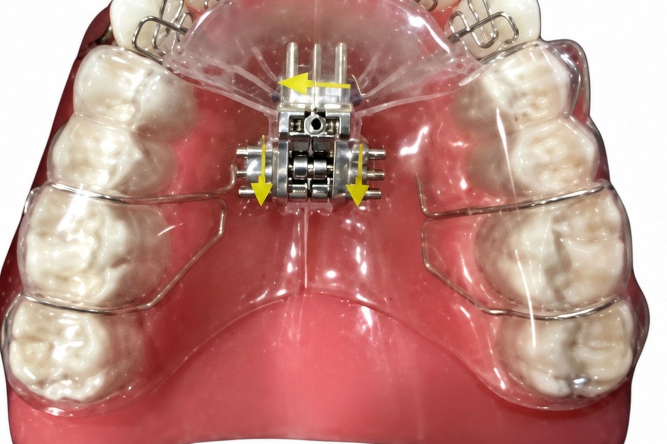 Custom MARPE expander appliance on a dental model